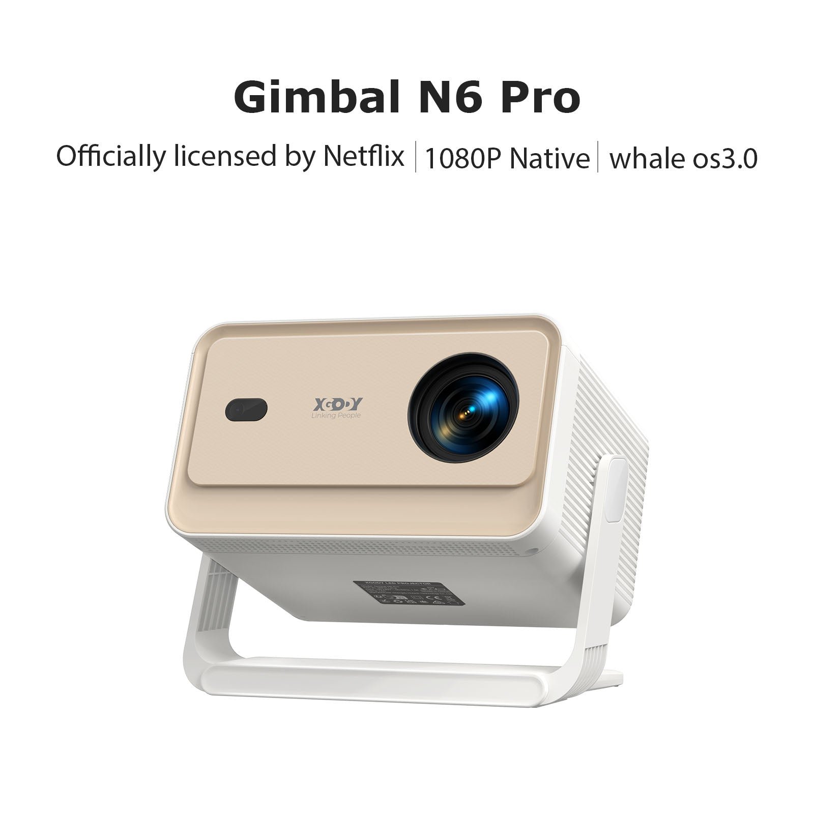 Gimbal N6 Pro Portable Projector With Native 1080P WiFi 6 & Bluetooth 5.4 32GB For Home Theater product photo from Xgody