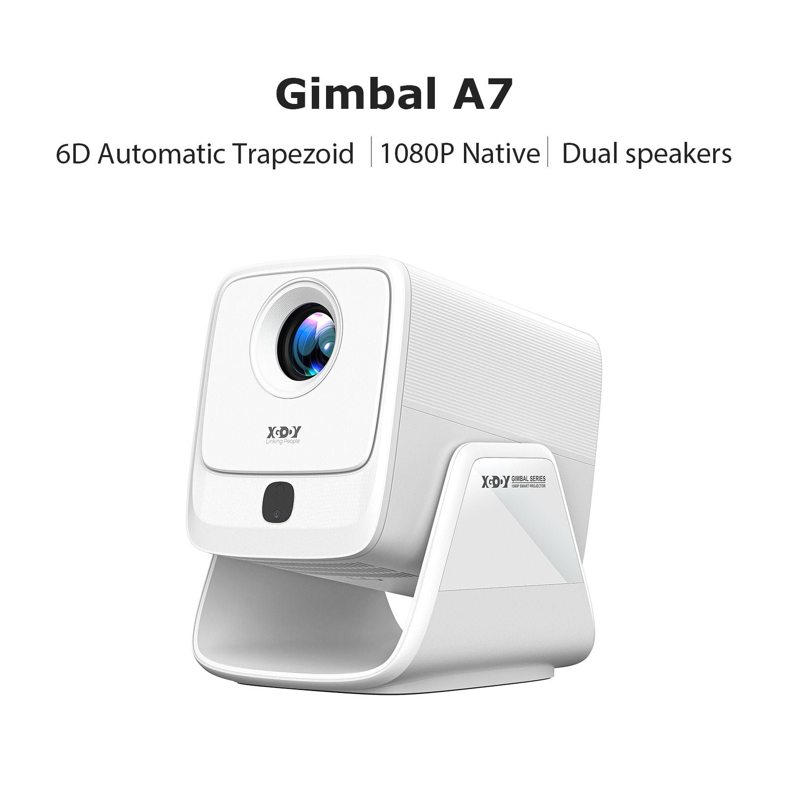 Gimbal A7 Portable Projector Android 14 With Native 1080P 8K Decoding 16GB 90° Rotation product photo from Xgody