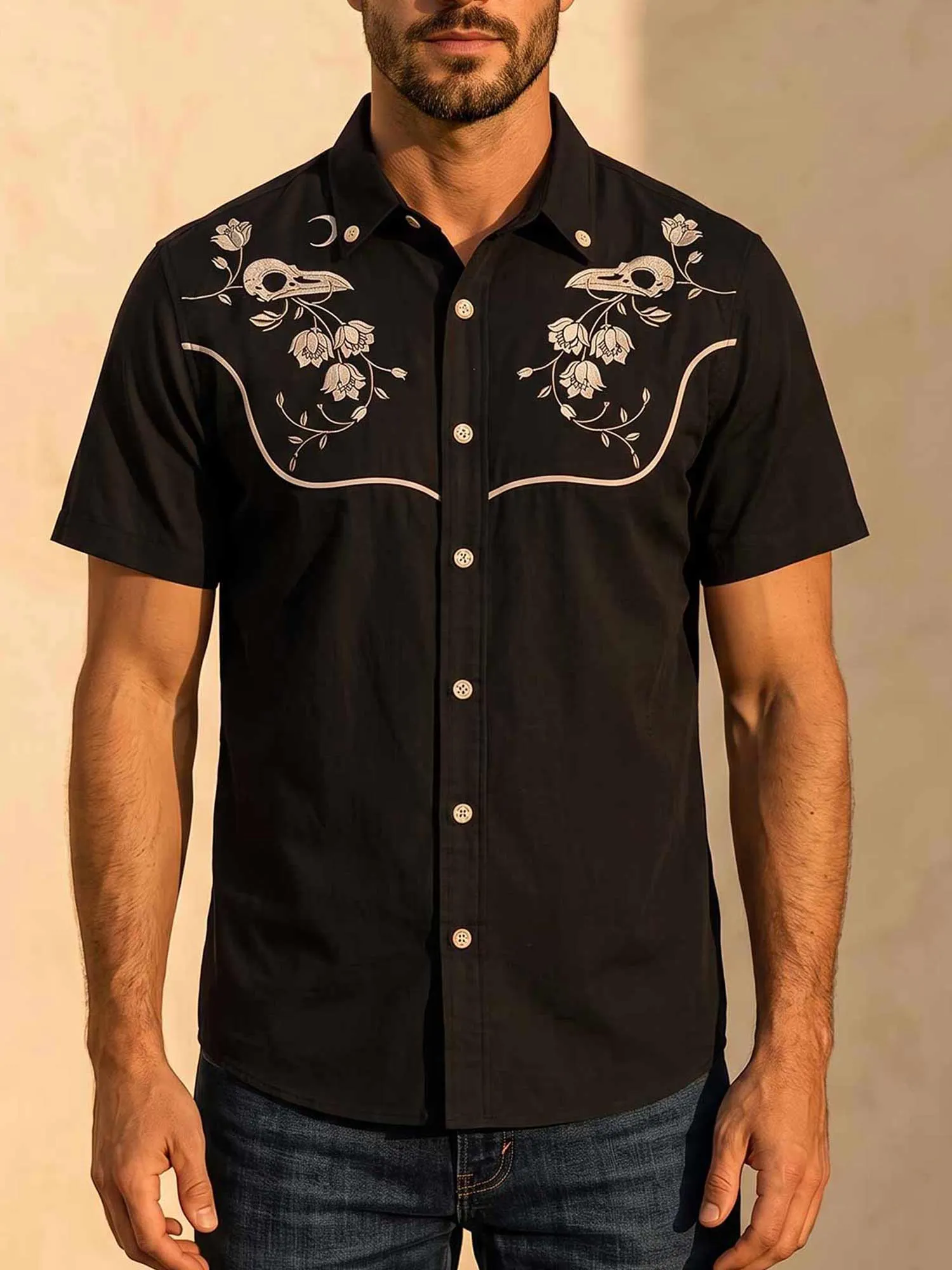 Flower And Raven Skull 100 Cotton Shirt product photo from Boozelele