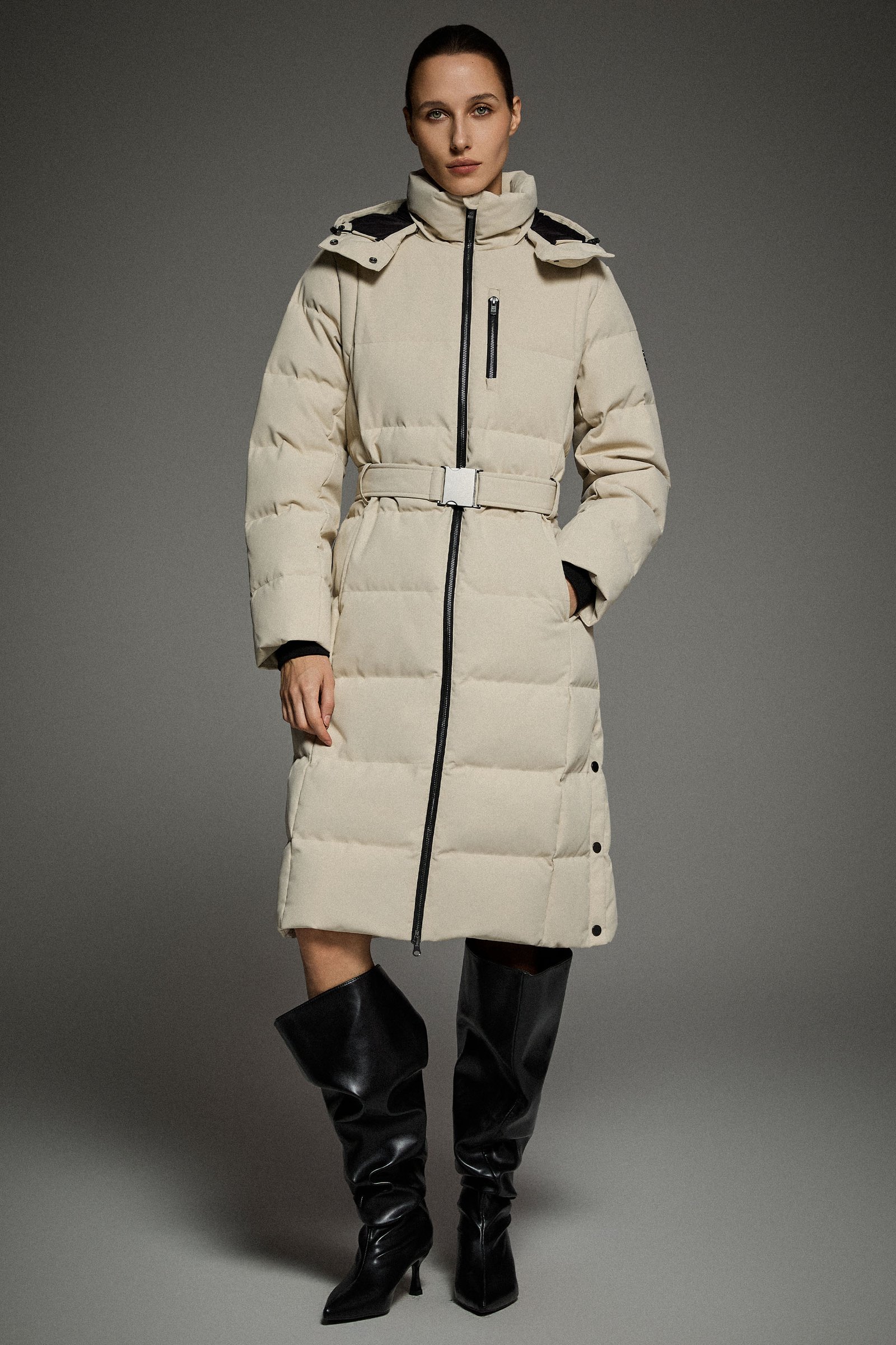 Celeste Long Hooded Belted Down Coat product photo from Orolay