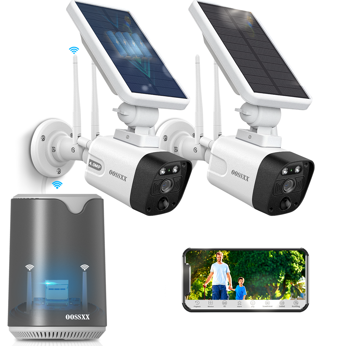 100 Wire Free Wireless Solar Cameras 2 Way Audio 2 Antennas Enhance Battery Outdoor Wireless Security Camera System Wifi... product photo from Oossxx